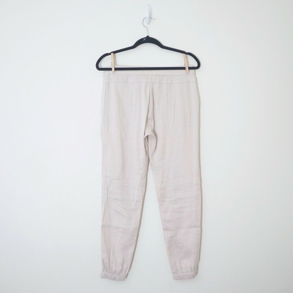 Vince Size 4 Linen Blend Patchwork Cargo Jogger Pants Cream Zipper Front - Picture 9 of 12